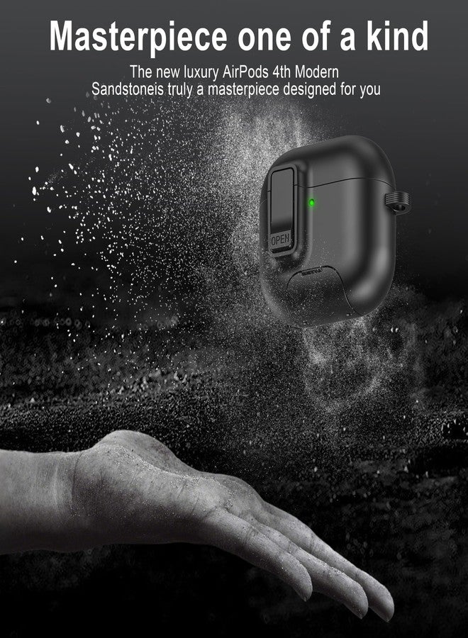 MHYALUDO جراب MHYALUDO لسماعات AirPods 4 مع طقم تنظيف مجاني، غطاء مقاوم للصدمات، مسند قابل للتعديل مانع للانزلاق، طلاء مقاوم لبصمات الأصابع، غطاء حماية كامل من السقوط مع حبل، أسود - Image 5